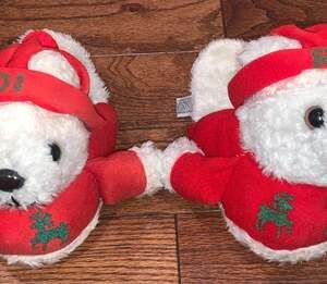Vintage 1986 Hudson's Collectible‎ Santa Bear Slippers Adult Small